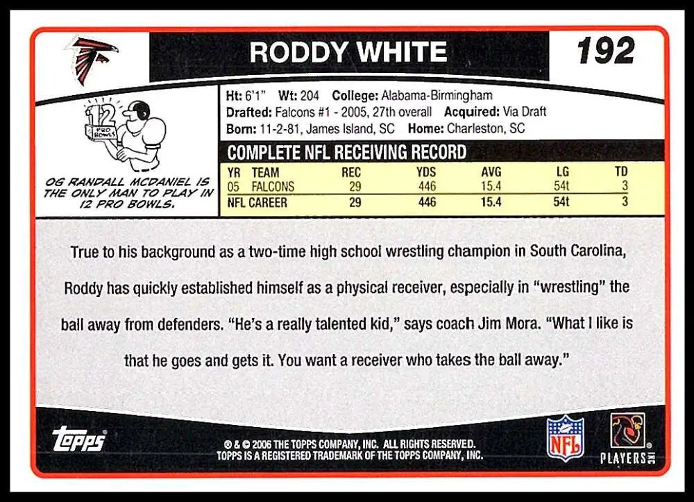 2006 Topps #192 Roddy White NM-MT Atlanta Falcons Football Card - Football Card Single