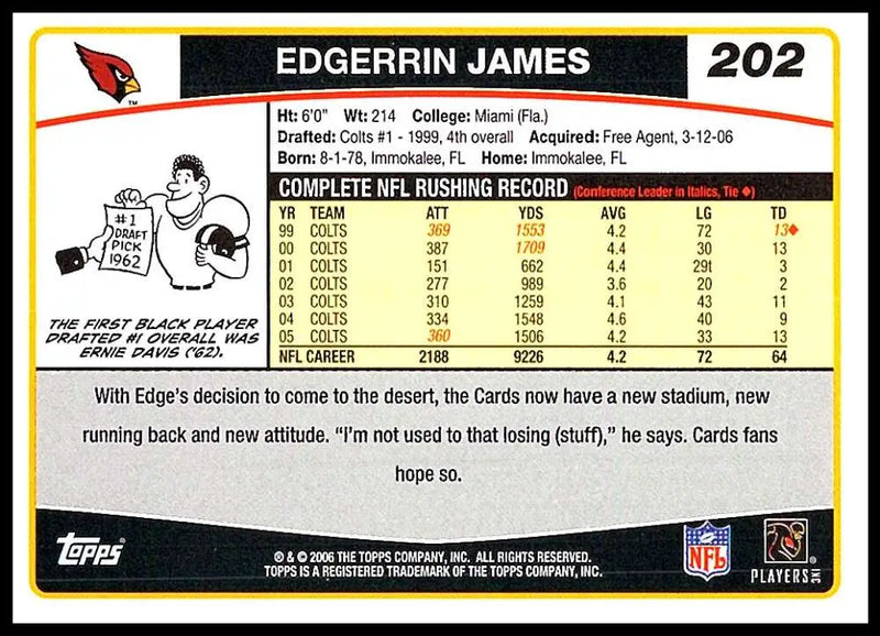 2006 Topps #202 Edgerrin James NM-MT Arizona Cardinals Football Card - Football Card Single