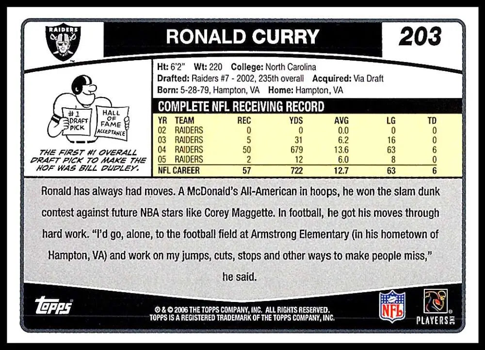 2006 Topps #203 Ronald Curry NM-MT Oakland Raiders Football Card - Football Card Single