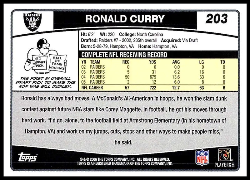2006 Topps #203 Ronald Curry NM-MT Oakland Raiders Football Card - Football Card Single