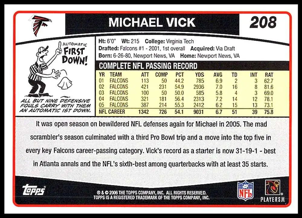 2006 Topps #208 Michael Vick NM-MT Atlanta Falcons Football Card - Football Card Single