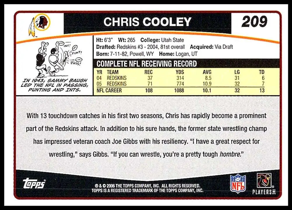 2006 Topps #209 Chris Cooley NM-MT Washington Redskins Football Card - Football Card Single
