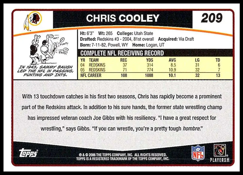 2006 Topps #209 Chris Cooley NM-MT Washington Redskins Football Card - Football Card Single