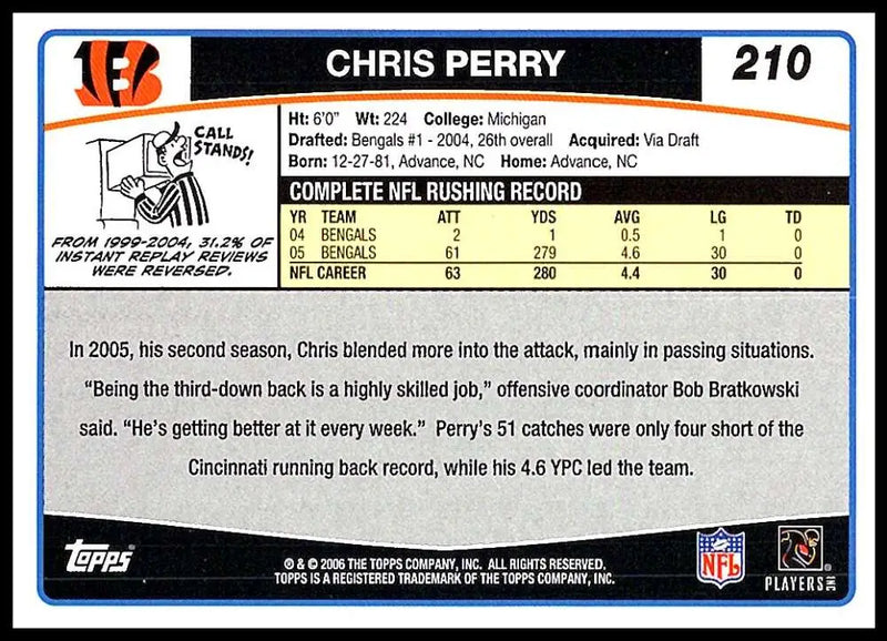 2006 Topps #210 Chris Perry NM-MT Cincinnati Bengals Football Card - Football Card Single