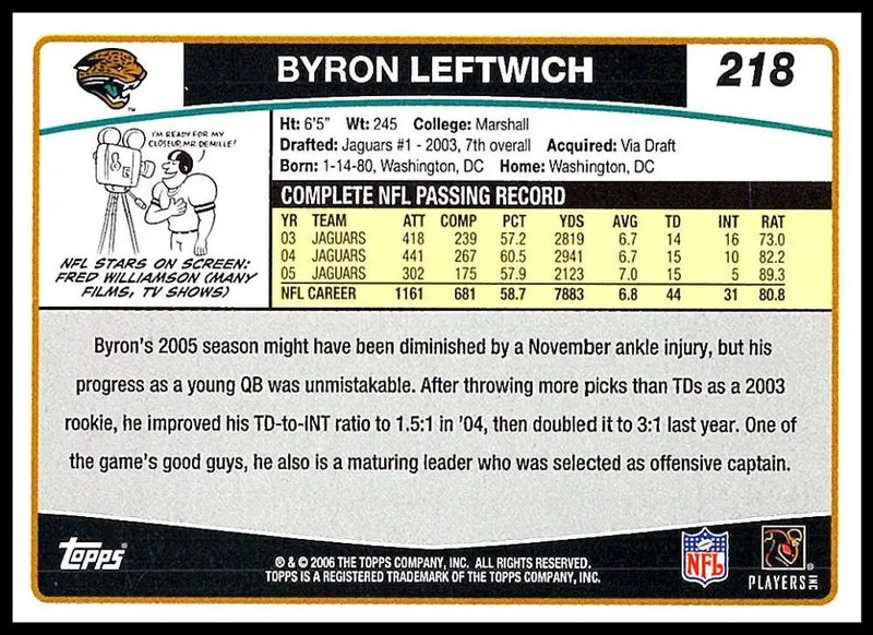 2006 Topps #218 Byron Leftwich NM-MT Jacksonville Jaguars Football Card - Football Card Single
