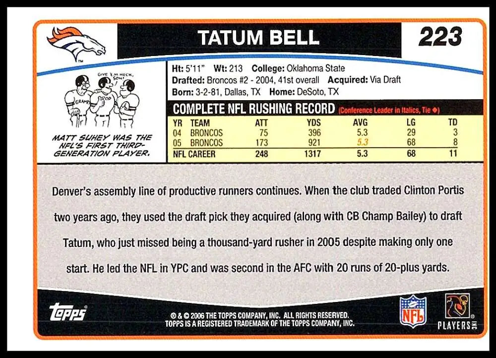 2006 Topps #223 Tatum Bell NM-MT Denver Broncos Football Card