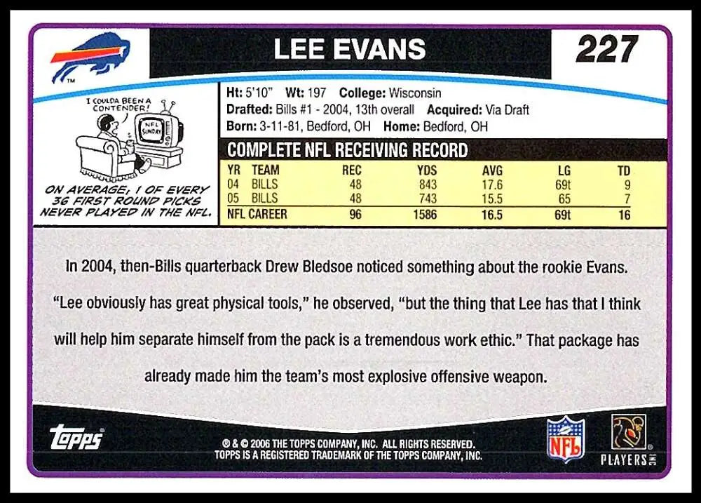 2006 Topps #227 Lee Evans NM-MT Buffalo Bills Football Card - Football Card Single
