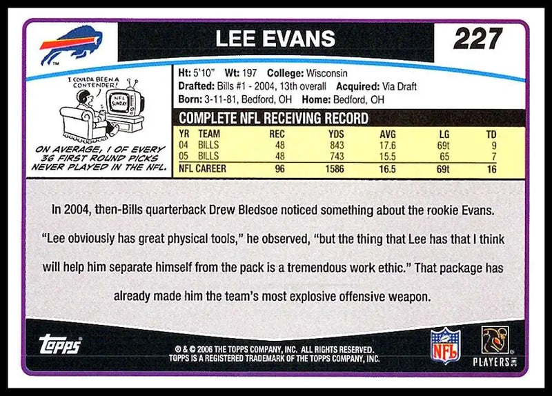 2006 Topps #227 Lee Evans NM-MT Buffalo Bills Football Card - Football Card Single