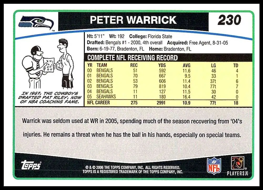 2006 Topps #230 Peter Warrick NM-MT Seattle Seahawks Football Card - Football Card Single