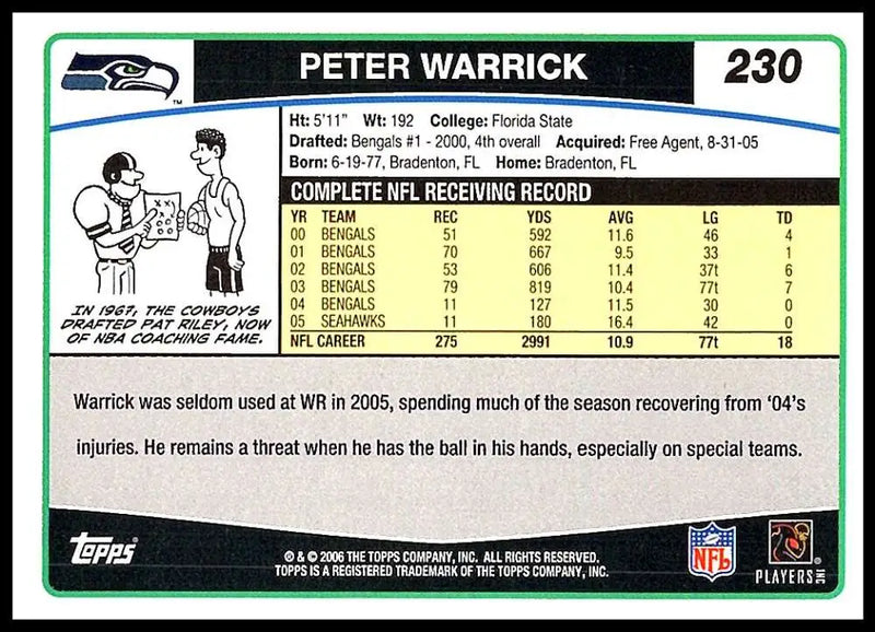 2006 Topps #230 Peter Warrick NM-MT Seattle Seahawks Football Card - Football Card Single