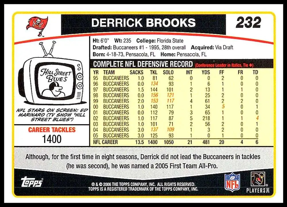 2006 Topps #232 Derrick Brooks NM-MT Tampa Bay Buccaneers Football Card - Football Card Single