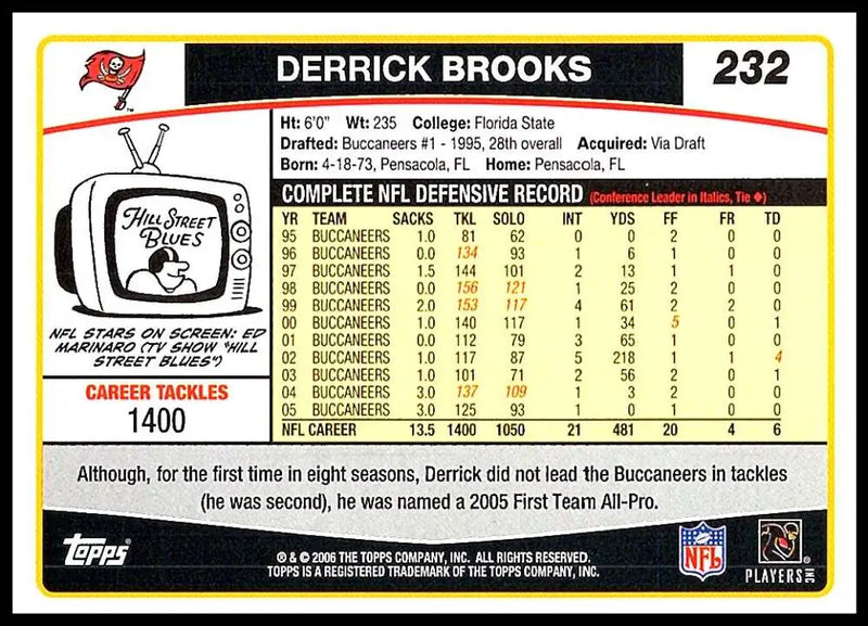 2006 Topps #232 Derrick Brooks NM-MT Tampa Bay Buccaneers Football Card - Football Card Single