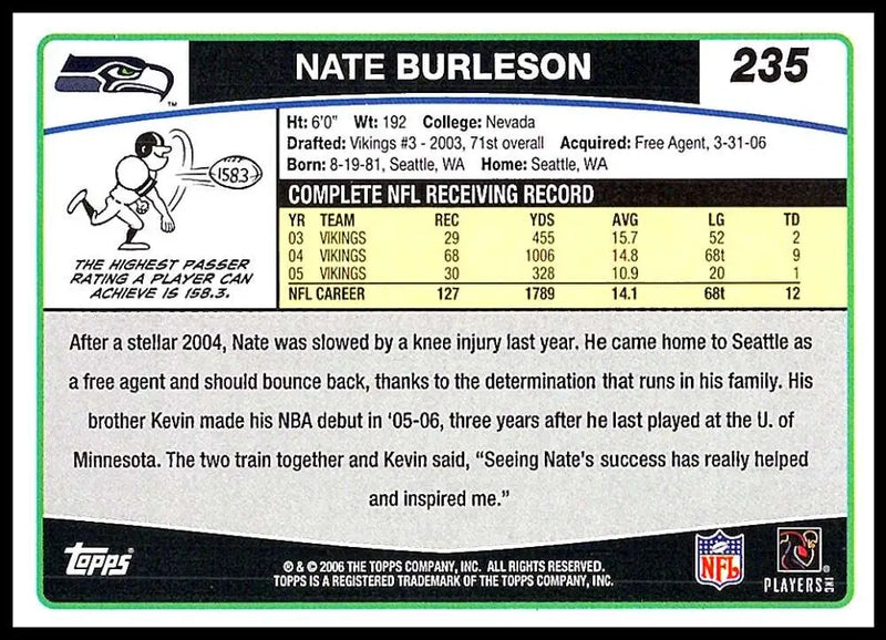 2006 Topps #235 Nate Burleson NM-MT Seattle Seahawks Football Card - Football Card Single