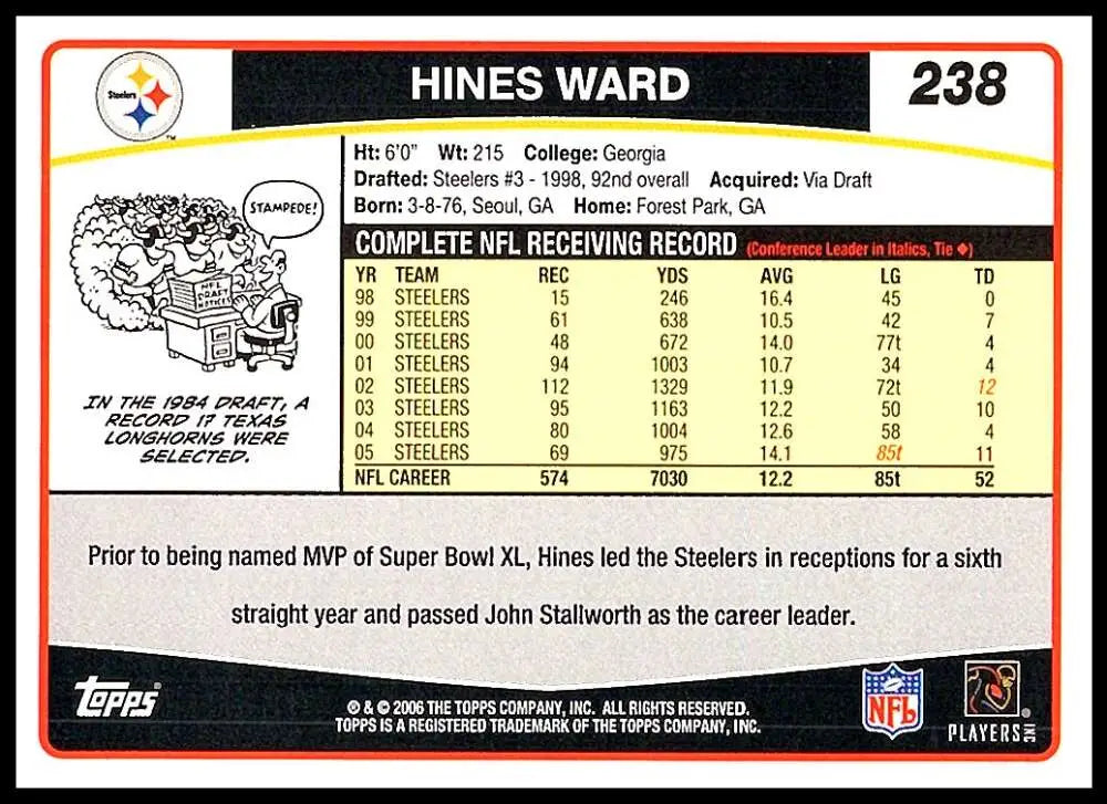 2006 Topps #238 Hines Ward NM-MT Pittsburgh Steelers Football Card - Football Card Single