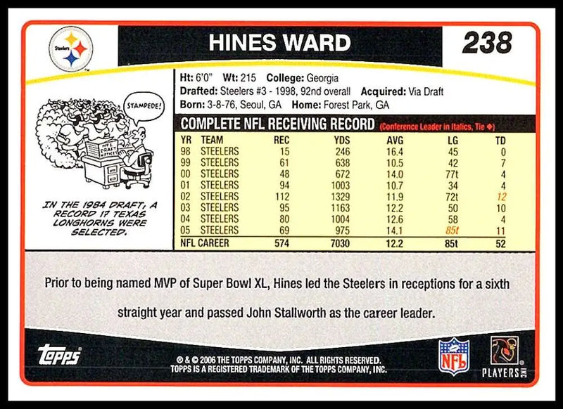 2006 Topps #238 Hines Ward NM-MT Pittsburgh Steelers Football Card - Football Card Single