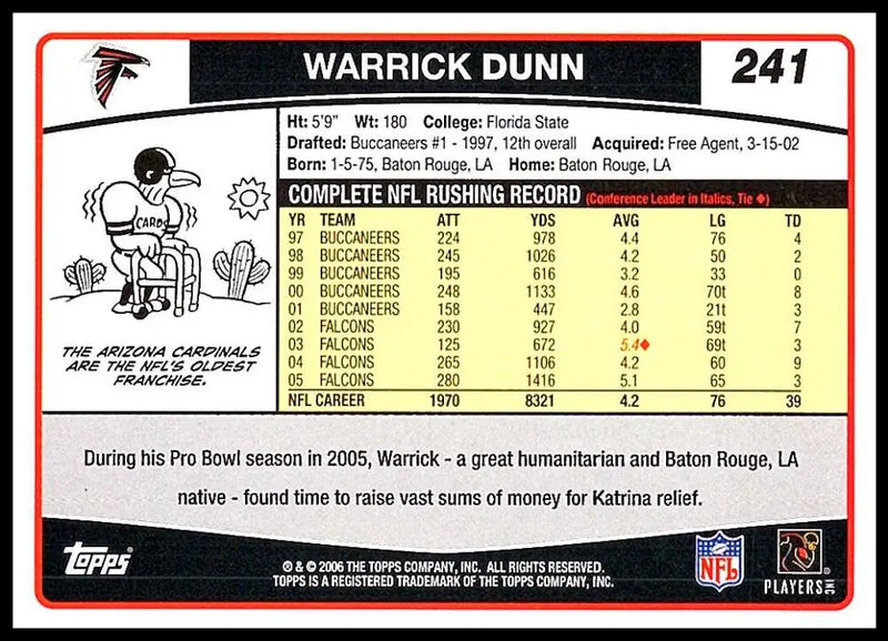 2006 Topps #241 Warrick Dunn NM-MT Atlanta Falcons Football Card - Football Card Single
