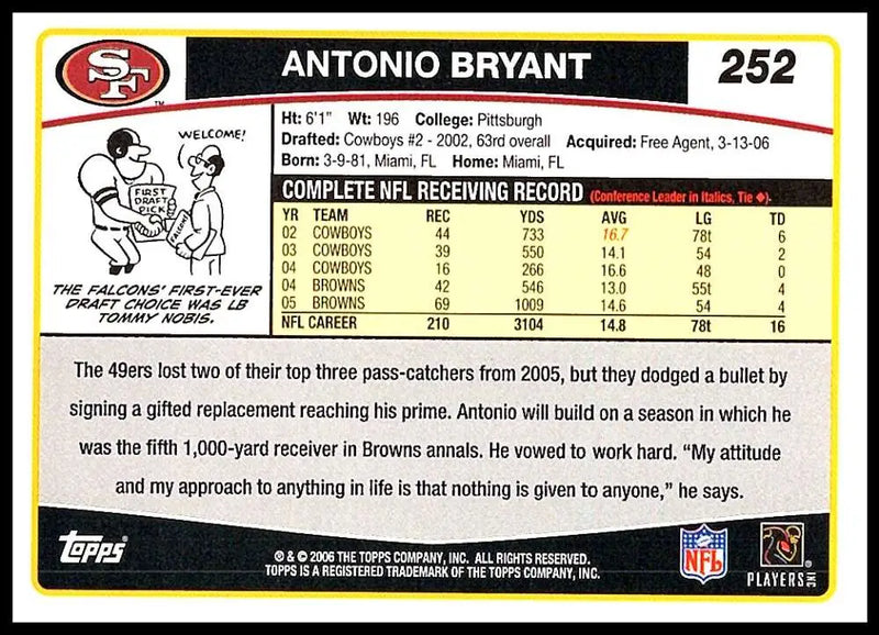 2006 Topps #252 Antonio Bryant NM-MT San Francisco 49ers Football Card - Football Card Single