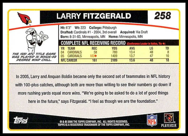2006 Topps #258 Larry Fitzgerald NM-MT Arizona Cardinals Football Card - Football Card Single