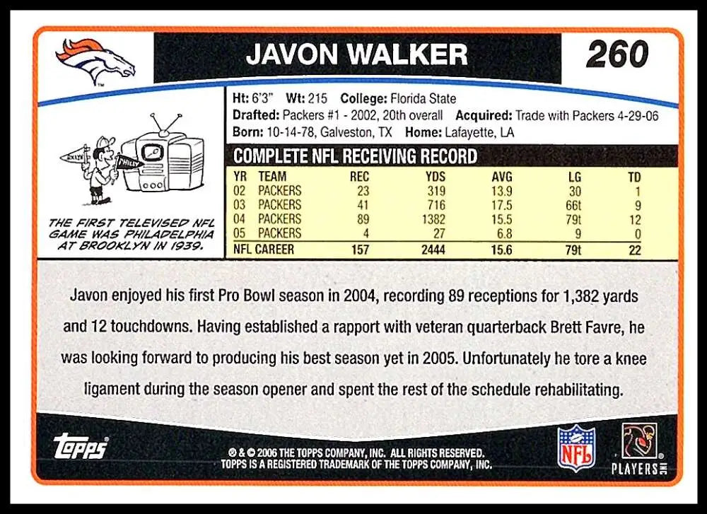 2006 Topps #260 Javon Walker NM-MT Denver Broncos Football Card - Football Card Single