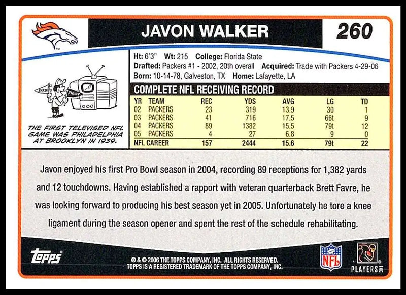 2006 Topps #260 Javon Walker NM-MT Denver Broncos Football Card - Football Card Single