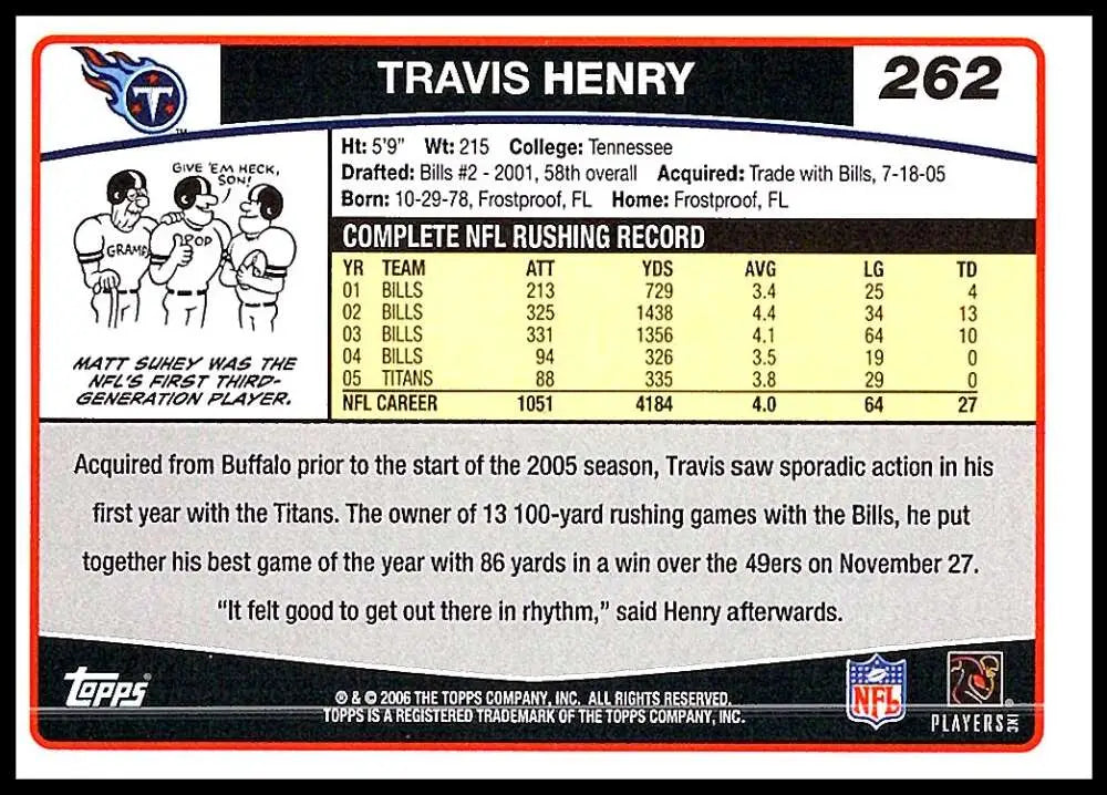 2006 Topps #262 Travis Henry NM-MT Tennessee Titans Football Card - Football Card Single