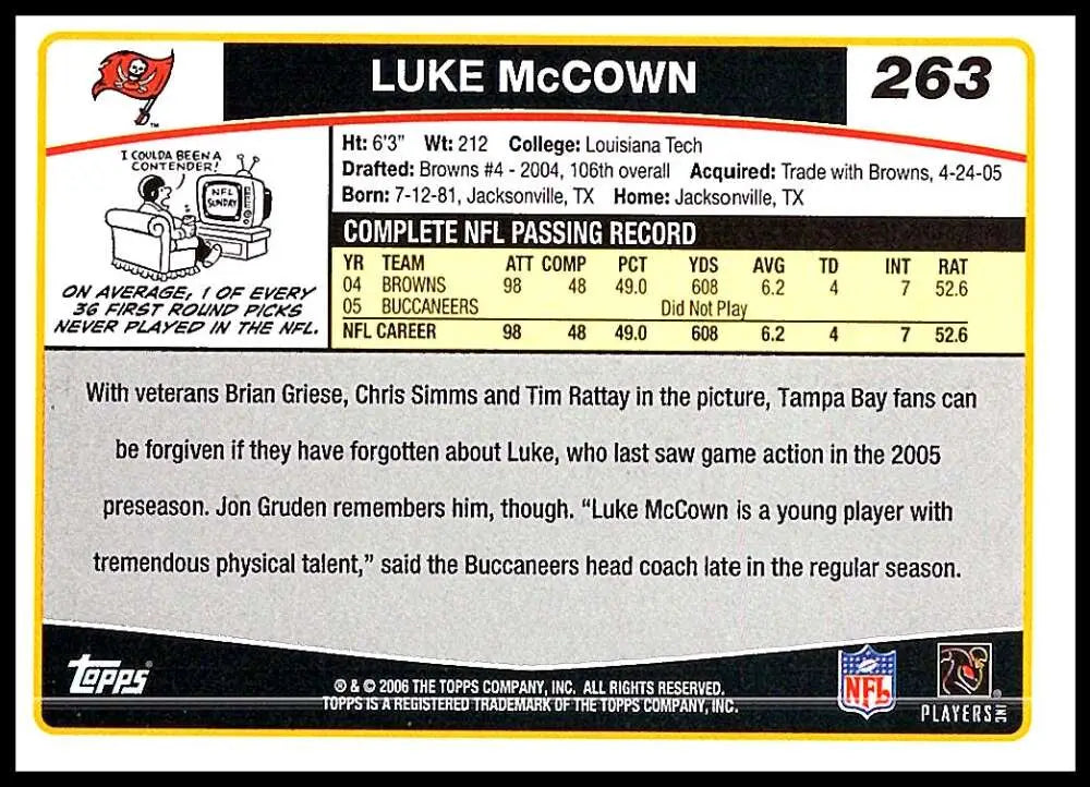 2006 Topps #263 Luke McCown NM-MT Tampa Bay Buccaneers Football Card - Football Card Single