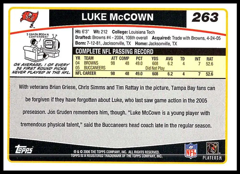 2006 Topps #263 Luke McCown NM-MT Tampa Bay Buccaneers Football Card - Football Card Single