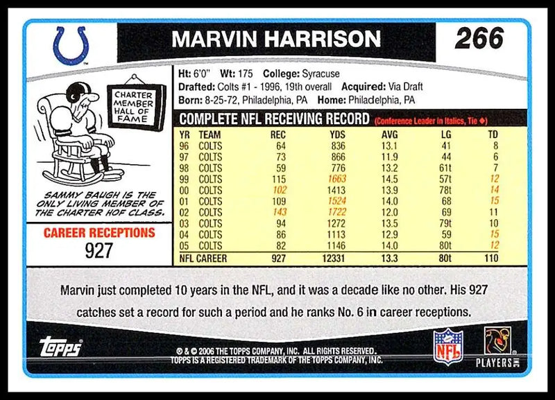 2006 Topps #266 Marvin Harrison NM-MT Indianapolis Colts Football Card - Football Card Single