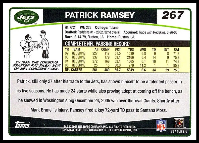2006 Topps #267 Patrick Ramsey NM-MT New York Jets Football Card - Football Card Single