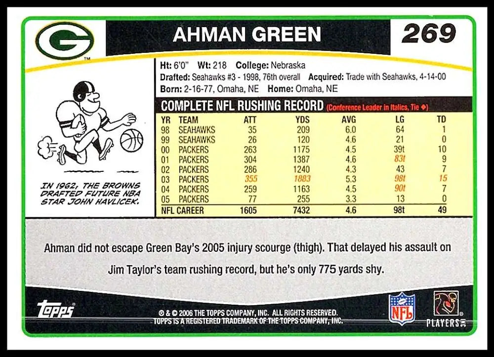 2006 Topps #269 Ahman Green NM-MT Green Bay Packers Football Card - Football Card Single