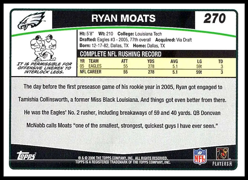 2006 Topps #270 Ryan Moats NM-MT Philadelphia Eagles Football Card - Football Card Single