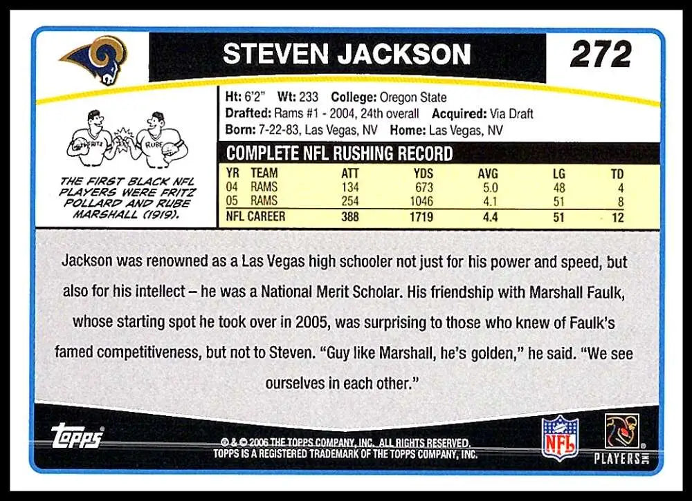 2006 Topps #272 Steven Jackson NM-MT St. Louis Rams Football Card - Football Card Single
