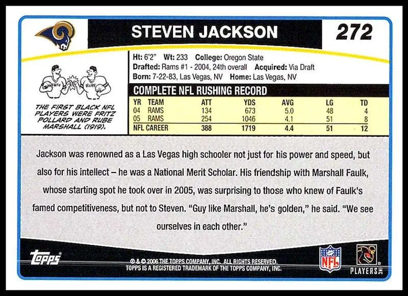 2006 Topps #272 Steven Jackson NM-MT St. Louis Rams Football Card - Football Card Single