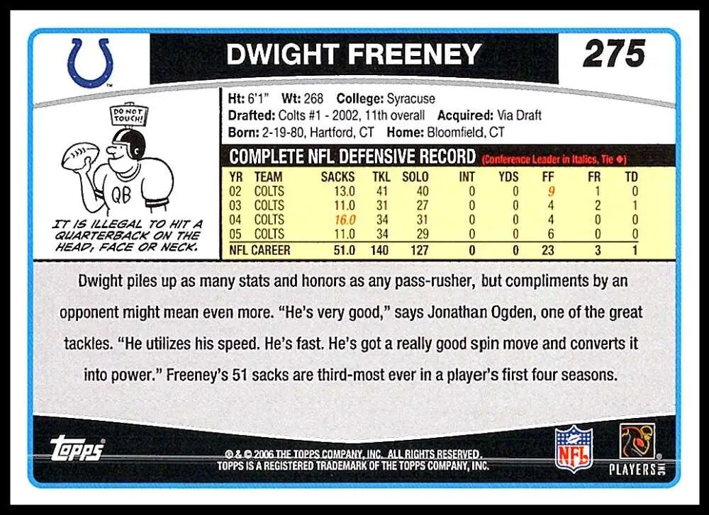 2006 Topps #275 Dwight Freeney NM-MT Indianapolis Colts Football Card - Football Card Single