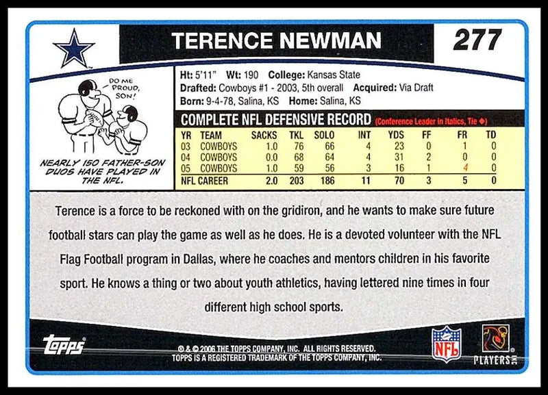 2006 Topps #277 Terence Newman NM-MT Dallas Cowboys Football Card - Football Card Single