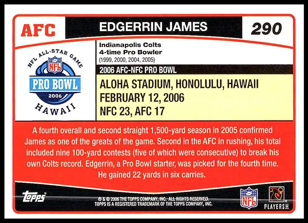 2006 Topps #290 Edgerrin James NM-MT Indianapolis Colts Football Card - Football Card Single