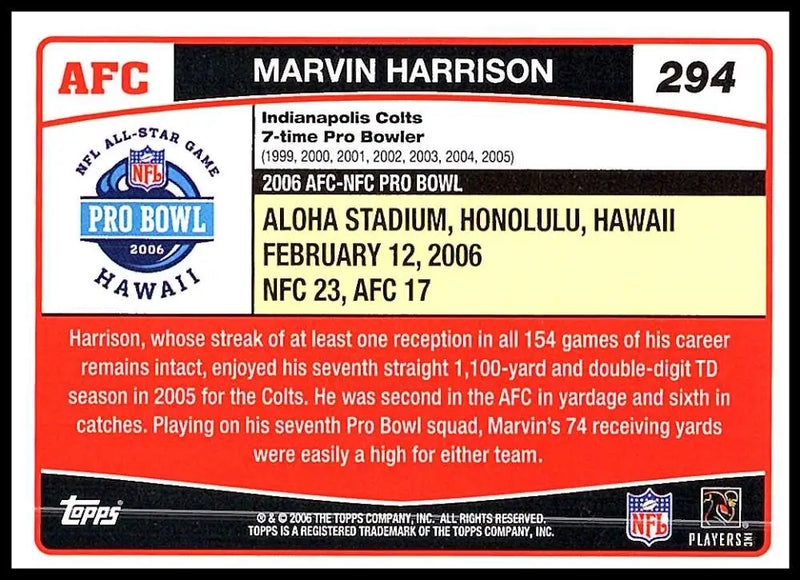 2006 Topps #294 Marvin Harrison NM-MT Indianapolis Colts Football Card