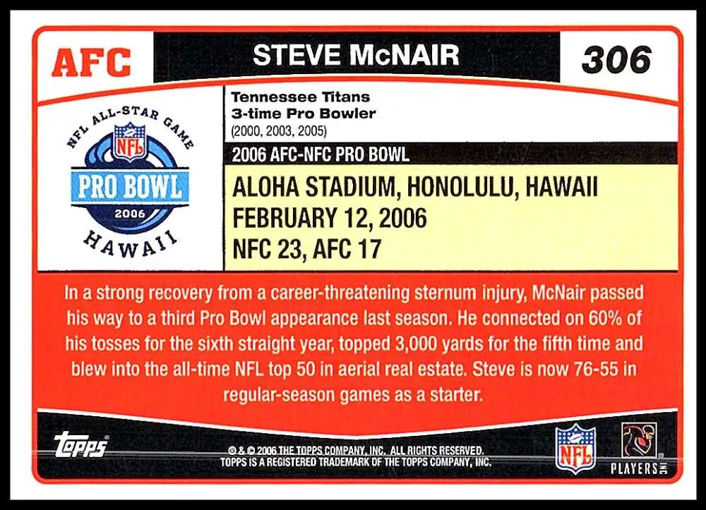 2006 Topps #306 Steve McNair NM-MT Tennessee Titans Football Card - Football Card Single