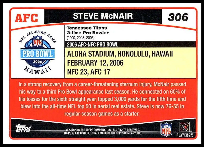 2006 Topps #306 Steve McNair NM-MT Tennessee Titans Football Card - Football Card Single