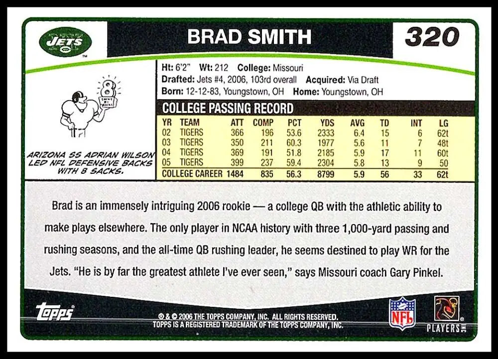 2006 Topps #320 Brad Smith NM-MT RC Rookie New York Jets Football Card - Football Card Single