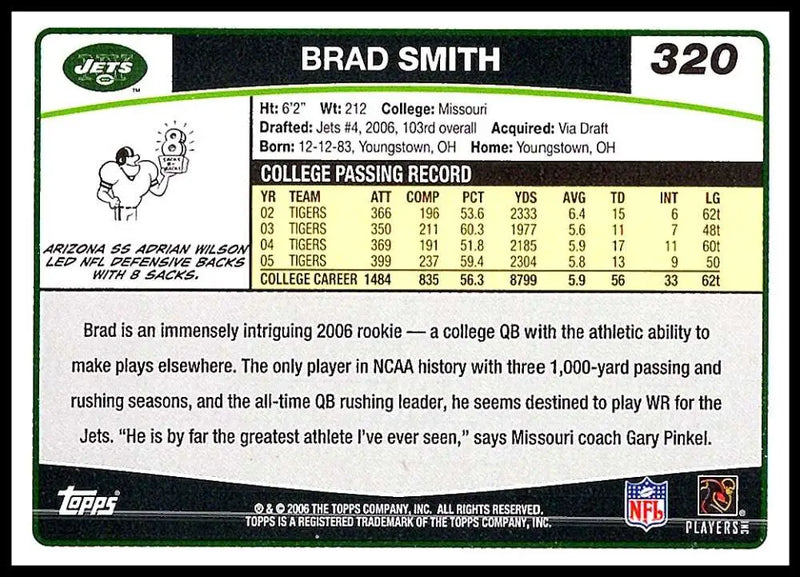 2006 Topps #320 Brad Smith NM-MT RC Rookie New York Jets Football Card - Football Card Single