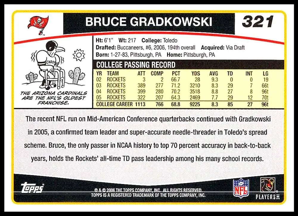 2006 Topps #321 Bruce Gradkowski NM-MT RC Rookie Tampa Bay Buccaneers Football Card - Football Card Single