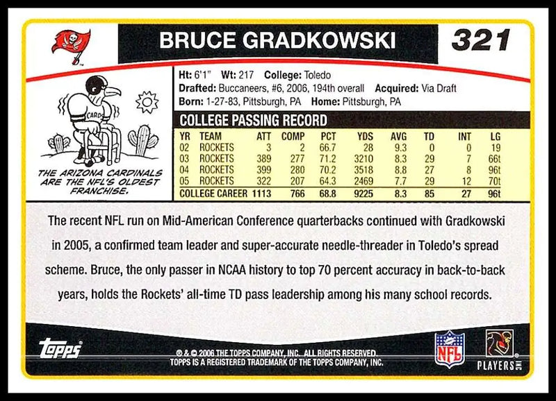 2006 Topps #321 Bruce Gradkowski NM-MT RC Rookie Tampa Bay Buccaneers Football Card - Football Card Single