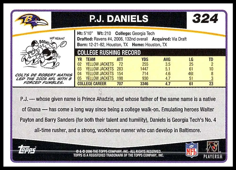 2006 Topps #324 P.J. Daniels NM-MT RC Rookie Baltimore Ravens Football Card - Football Card Single