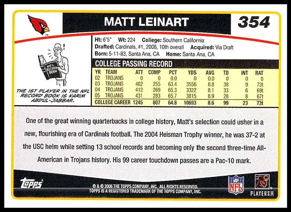 2006 Topps #354 Matt Leinart NM-MT RC Rookie Arizona Cardinals Football Card - Football Card Single