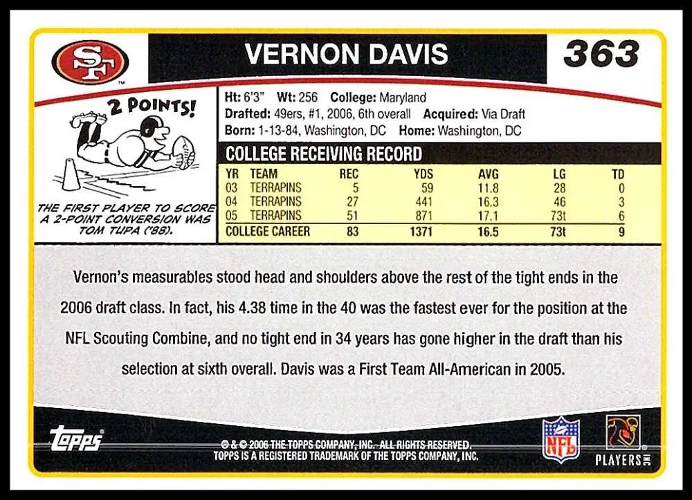 2006 Topps #363 Vernon Davis NM-MT RC Rookie San Francisco 49ers Football Card - Football Card Single