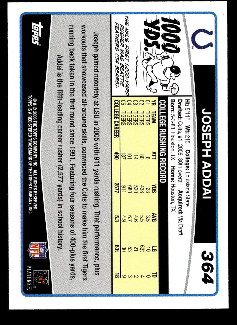 2006 Topps #364 Joseph Addai NM-MT RC Rookie Indianapolis Colts Football Card