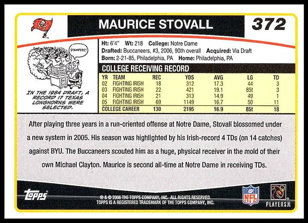 2006 Topps #372 Maurice Stovall NM-MT RC Rookie Tampa Bay Buccaneers Football Card - Football Card Single