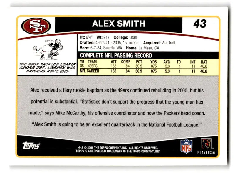 2006 Topps #43 Alex Smith - Football Card Single