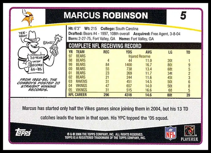 2006 Topps #5 Marcus Robinson NM-MT Minnesota Vikings Football Card - Football Card Single